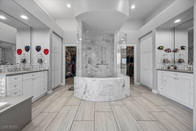 108 Valiente St, Las Vegas, NV 89144 - full bath with vanity, a stall shower, a walk in closet, and recessed lighting
