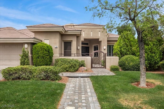 108 Valiente St, Las Vegas, NV 89144 - prairie-style home with stucco siding, a gate, and a garage