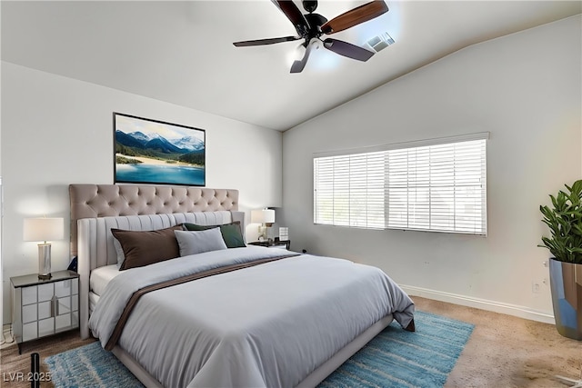 4440 Acropolis Ave, North Las Vegas, NV 89031 - bedroom with vaulted ceiling, ceiling fan, and carpet flooring