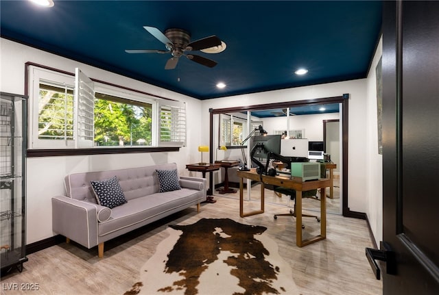 200 Stonewood Ct, Las Vegas, NV 89107 - office area with wood finished floors, a ceiling fan, and recessed lighting