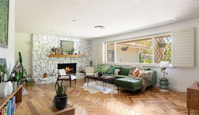 200 Stonewood Ct, Las Vegas, NV 89107 - living area with a stone fireplace and recessed lighting