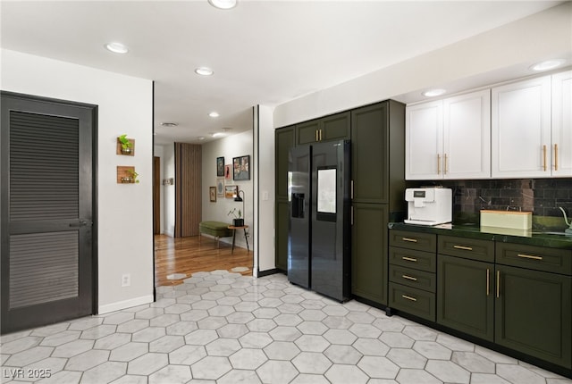 200 Stonewood Ct, Las Vegas, NV 89107 - kitchen with fridge with ice dispenser, white cabinets, green cabinetry, tasteful backsplash, and recessed lighting