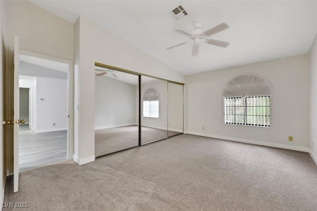 2627 S Durango Dr Unit 201, Las Vegas, NV 89117 - unfurnished bedroom with carpet flooring, lofted ceiling, a closet, and ceiling fan