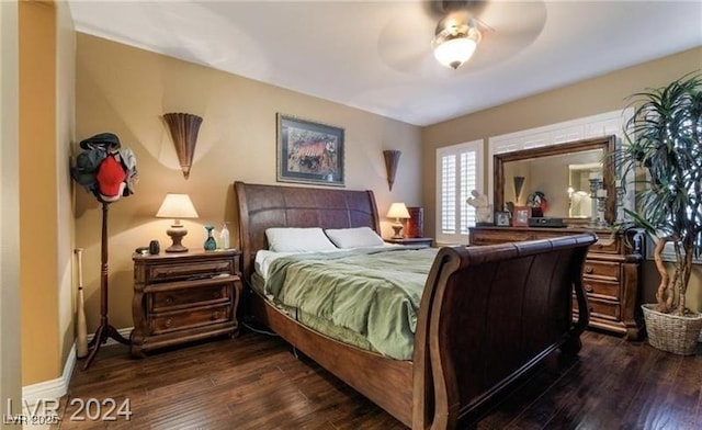 2253 Van Gogh Dr, Henderson, NV 89074 - bedroom with dark wood finished floors and ceiling fan