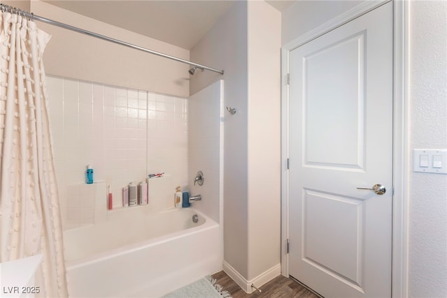 2620 Canary Yellow Ct, North Las Vegas, NV 89086 - full bathroom with shower / bath combo with shower curtain and wood finished floors