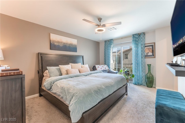 2620 Canary Yellow Ct, North Las Vegas, NV 89086 - bedroom featuring light colored carpet, access to exterior, and ceiling fan