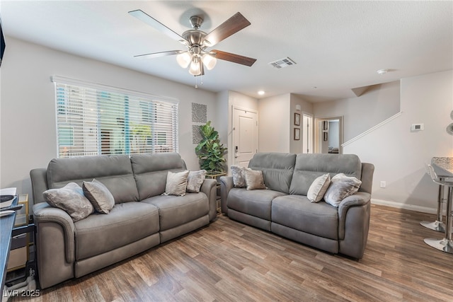 2620 Canary Yellow Ct, North Las Vegas, NV 89086 - living area with wood finished floors, a ceiling fan, and recessed lighting