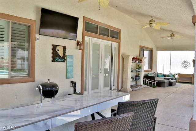 11240 Romette Ct, Las Vegas, NV 89141 - view of patio featuring a ceiling fan, an outdoor living space, and french doors