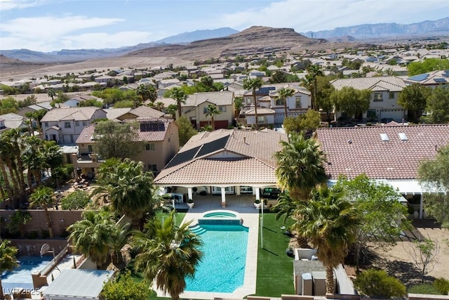 11240 Romette Ct, Las Vegas, NV 89141 - aerial perspective of suburban area with mountains and a pool