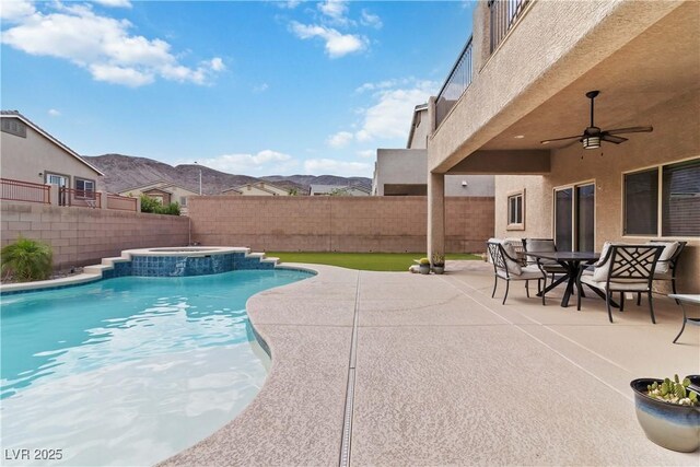 176 Dunblane St, Henderson, NV 89012 - view of swimming pool featuring a fenced backyard, a ceiling fan, and a patio