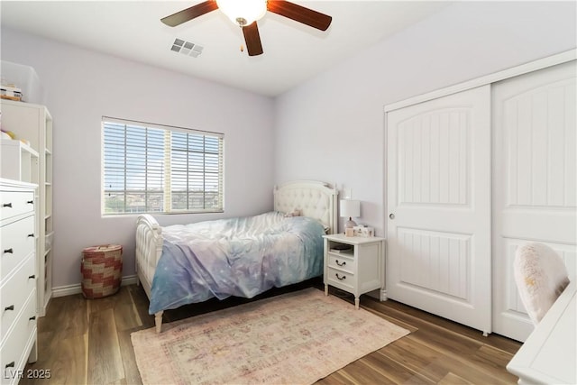 176 Dunblane St, Henderson, NV 89012 - bedroom with wood finished floors, a closet, and ceiling fan