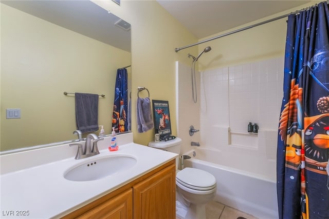 2064 Spiers Ave, Las Vegas, NV 89183 - full bathroom featuring shower / tub combo with curtain, vanity, and tile patterned flooring