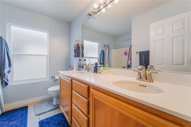 2064 Spiers Ave, Las Vegas, NV 89183 - bathroom with double vanity, tile patterned flooring, and a shower with shower curtain