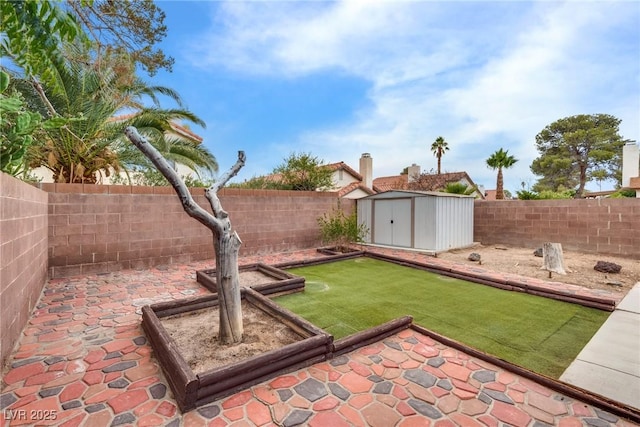 4630 Pratt Way, Las Vegas, NV 89147 - fenced backyard featuring a storage shed and a patio