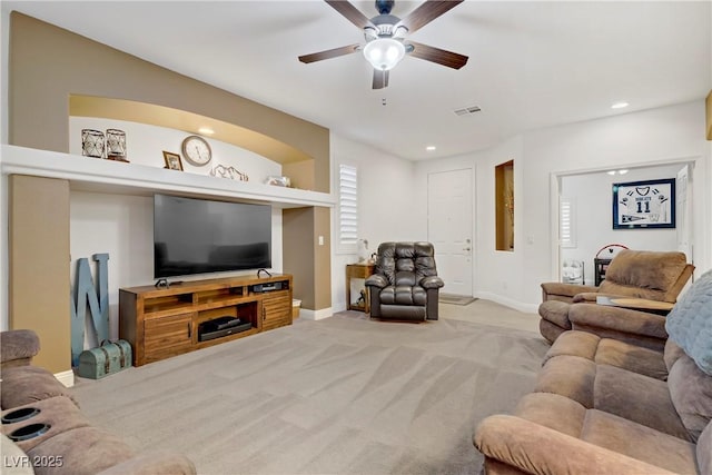 7013 Bisoni St, Las Vegas, NV 89149 - living area featuring a ceiling fan, carpet, and recessed lighting