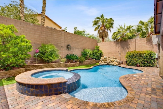 7013 Bisoni St, Las Vegas, NV 89149 - view of swimming pool with a fenced backyard and a pool with connected hot tub