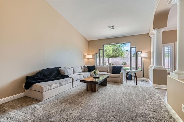 7404 Wittig Ave, Las Vegas, NV 89131 - living room with decorative columns and carpet floors