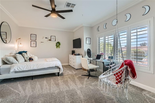 7404 Wittig Ave, Las Vegas, NV 89131 - carpeted bedroom with ornamental molding, an office area, and ceiling fan