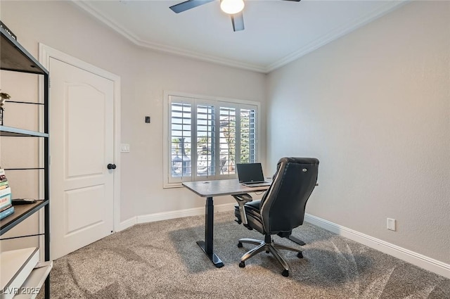 7404 Wittig Ave, Las Vegas, NV 89131 - home office with carpet floors, crown molding, and ceiling fan