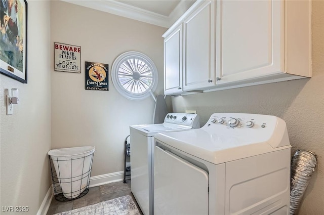 7404 Wittig Ave, Las Vegas, NV 89131 - laundry room featuring washing machine and dryer, cabinet space, and ornamental molding