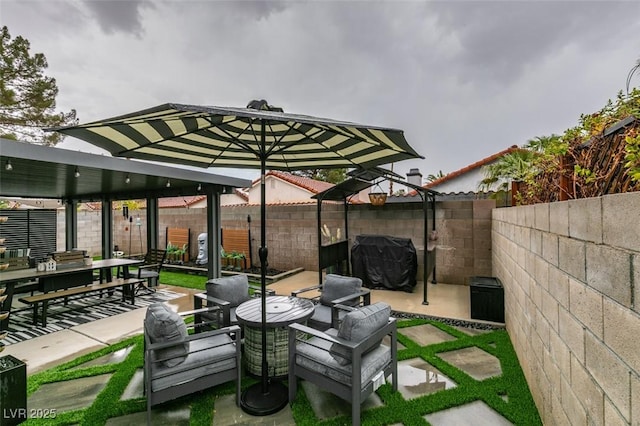 640 Thornewood Pl, Las Vegas, NV 89123 - fenced backyard featuring a patio, a gazebo, and outdoor dining area