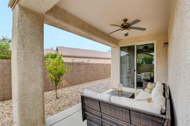 2766 Mintlaw Ave, Henderson, NV 89044 - fenced backyard with a ceiling fan, outdoor lounge area, and a patio area