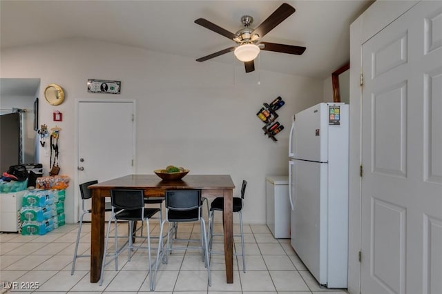 1949 King Hill St, Las Vegas, NV 89106 - dining room with lofted ceiling, a ceiling fan, and light tile patterned flooring