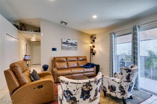 1949 King Hill St, Las Vegas, NV 89106 - tiled living area with vaulted ceiling and recessed lighting