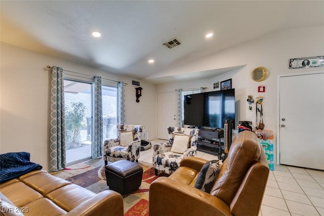 1949 King Hill St, Las Vegas, NV 89106 - living area featuring lofted ceiling, light tile patterned flooring, and recessed lighting
