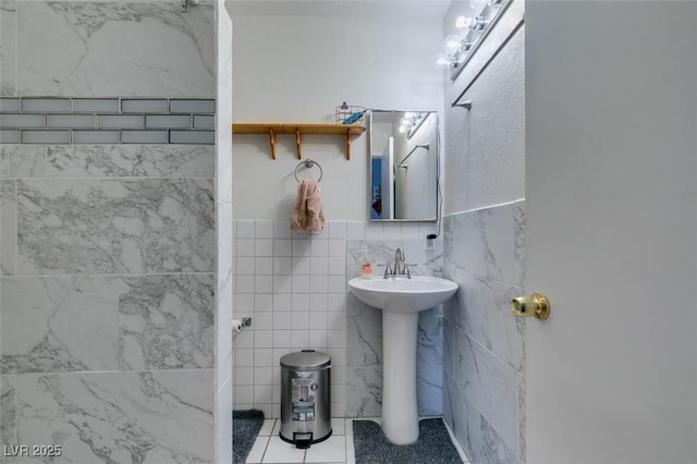 1949 King Hill St, Las Vegas, NV 89106 - bathroom featuring tile walls, tile patterned floors, and wainscoting