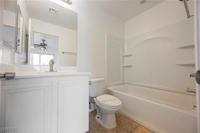 1161 Gecko Rd, Henderson, NV 89002 - bathroom featuring tile patterned floors, vanity, washtub / shower combination, and a ceiling fan