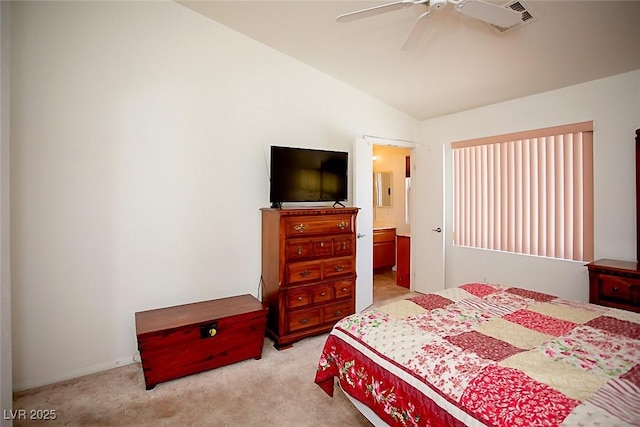 6249 Halehaven Dr, Las Vegas, NV 89110 - bedroom with light carpet, lofted ceiling, and ceiling fan