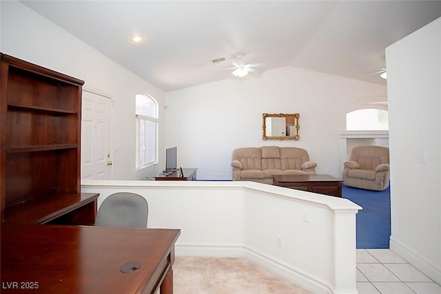 6249 Halehaven Dr, Las Vegas, NV 89110 - office space with a ceiling fan, lofted ceiling, and light tile patterned floors
