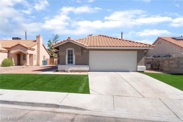 5524 Cleary Ct, Las Vegas, NV 89108 - mediterranean / spanish-style home with stucco siding, an attached garage, driveway, and a tiled roof