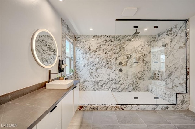 2670 Skylark Trail St, Henderson, NV 89044 - full bathroom featuring a marble finish shower, vanity, and recessed lighting