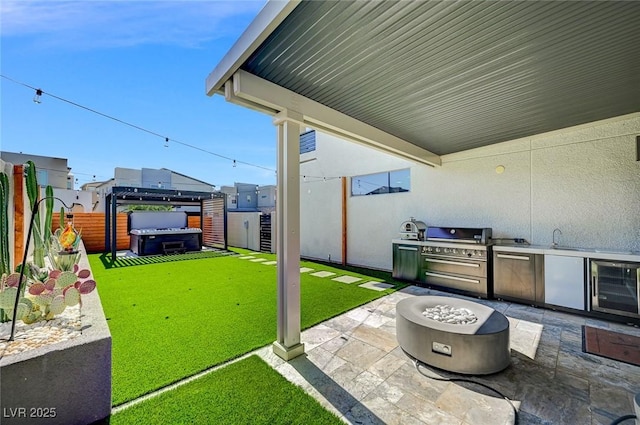 2670 Skylark Trail St, Henderson, NV 89044 - view of patio with a hot tub, area for grilling, and wine cooler