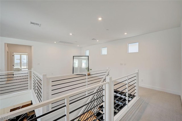 2670 Skylark Trail St, Henderson, NV 89044 - hall featuring an upstairs landing, light carpet, plenty of natural light, and recessed lighting