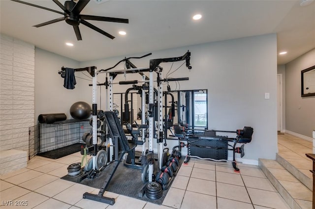 1705 Ivanhoe Way, Las Vegas, NV 89102 - workout area featuring ceiling fan, recessed lighting, and tile patterned floors