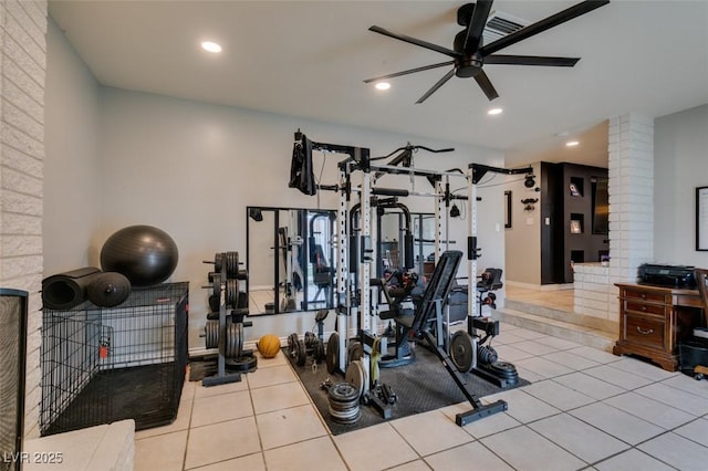 1705 Ivanhoe Way, Las Vegas, NV 89102 - workout room with a ceiling fan, recessed lighting, and decorative columns