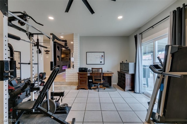 1705 Ivanhoe Way, Las Vegas, NV 89102 - exercise room with recessed lighting, light tile patterned floors, and decorative columns