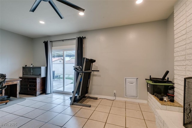 1705 Ivanhoe Way, Las Vegas, NV 89102 - exercise area featuring light tile patterned floors, recessed lighting, and ceiling fan