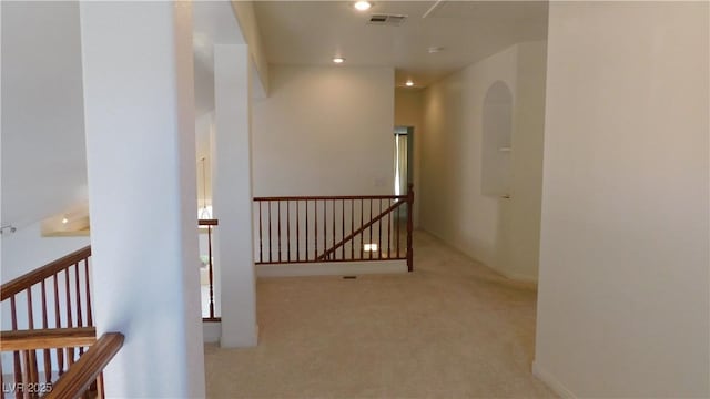 2587 Mizzoni Cir, Henderson, NV 89052 - hallway with an upstairs landing, carpet floors, and recessed lighting