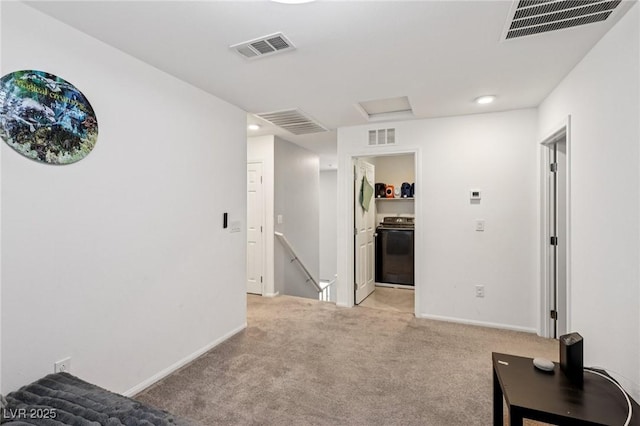 5246 Belmont Mill Ct, Las Vegas, NV 89122 - hallway with light carpet, an upstairs landing, and attic access