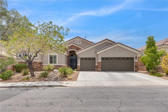 5681 Exotic Rosette Ave, Las Vegas, NV 89139 - view of front facade with stone siding, a garage, stucco siding, and driveway