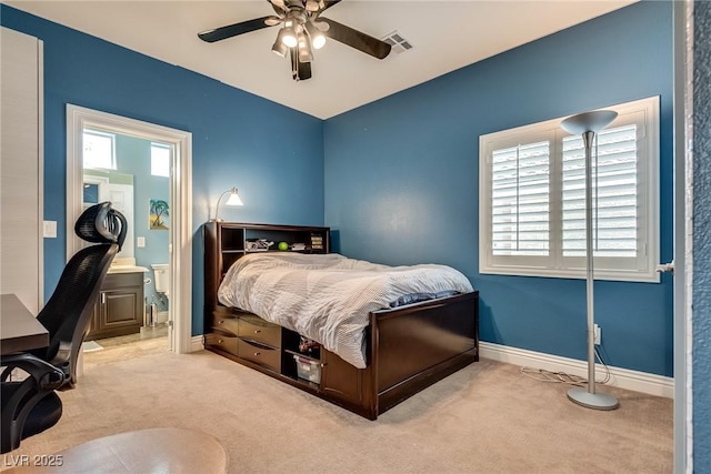 5681 Exotic Rosette Ave, Las Vegas, NV 89139 - bedroom featuring carpet floors, an office area, ceiling fan, and connected bathroom