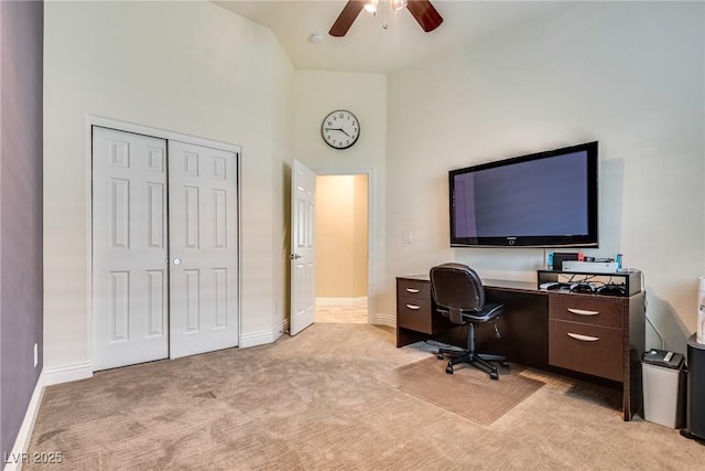 5681 Exotic Rosette Ave, Las Vegas, NV 89139 - office space featuring ceiling fan, light carpet, and high vaulted ceiling