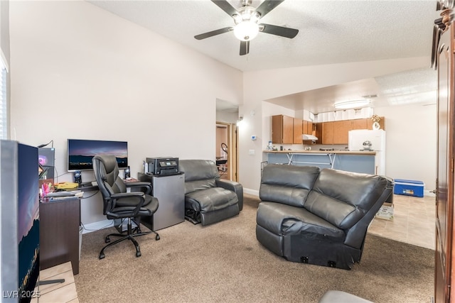 2666 Aarondavid Dr, Las Vegas, NV 89121 - office area featuring vaulted ceiling, light colored carpet, a ceiling fan, and a textured ceiling