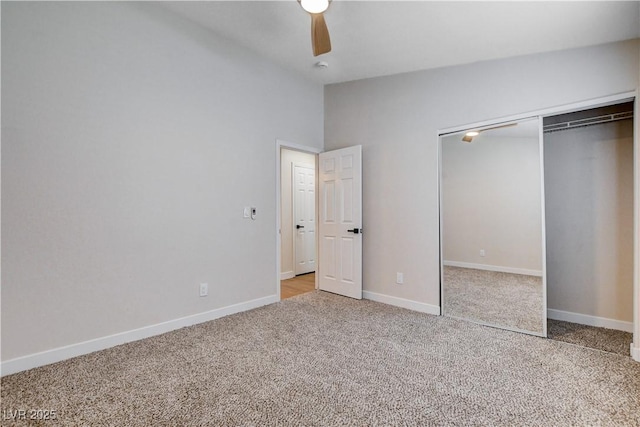 1005 Transom Dr, Las Vegas, NV 89128 - unfurnished bedroom featuring light carpet, a closet, ceiling fan, and lofted ceiling