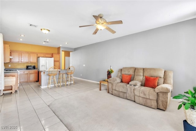 9605 Rainfall Ave, Las Vegas, NV 89147 - living area featuring ceiling fan, light tile patterned flooring, and recessed lighting