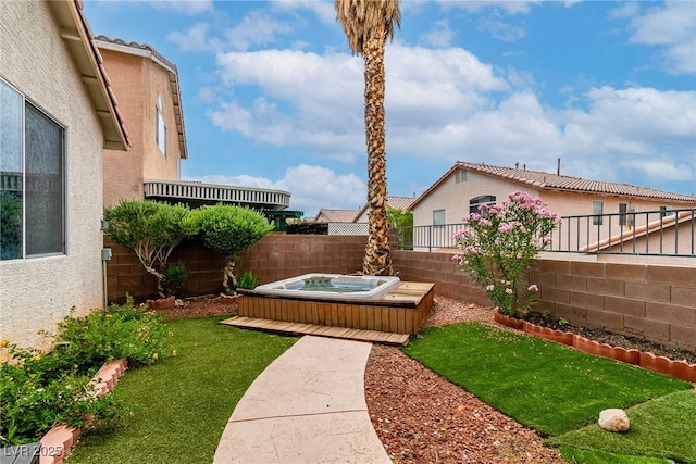 9605 Rainfall Ave, Las Vegas, NV 89147 - fenced backyard featuring an outdoor hot tub